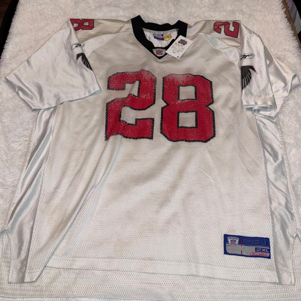 Reebok Football Jersey Mens 2XL White Good Atlanta Falcons Warrick Dunn 28 Mesh